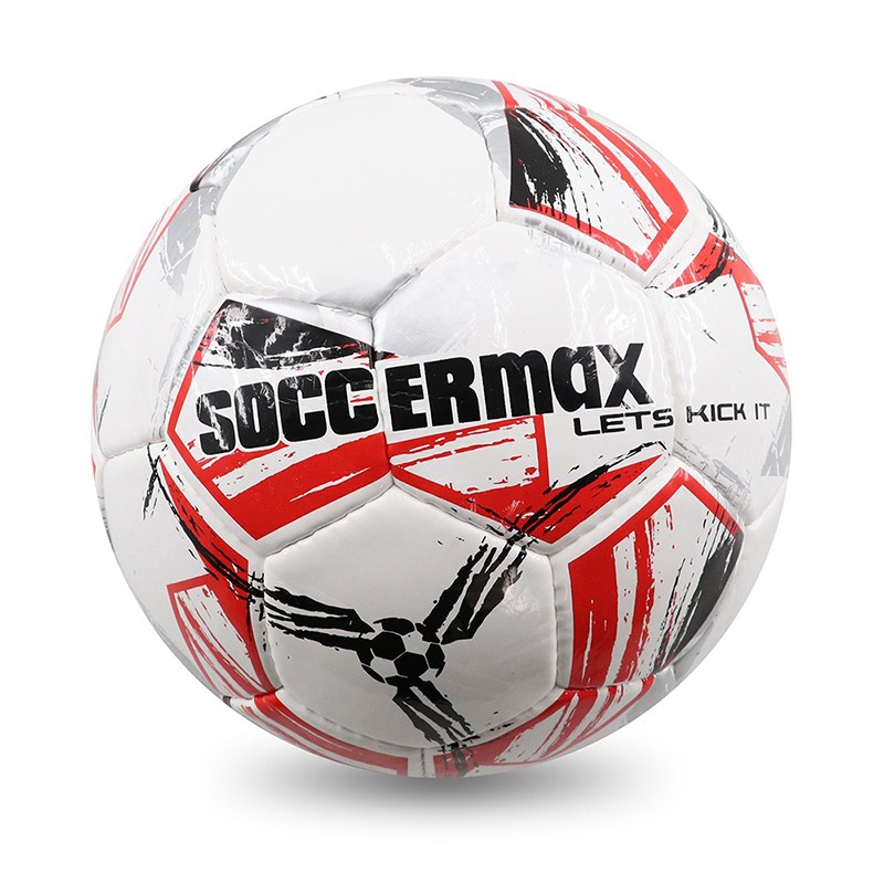 Yüksək Davamlı Soccermax Futbol Topu Ağ Qırmızı Dizaynda 5 Nömrəli Soccermax Futbol Topu