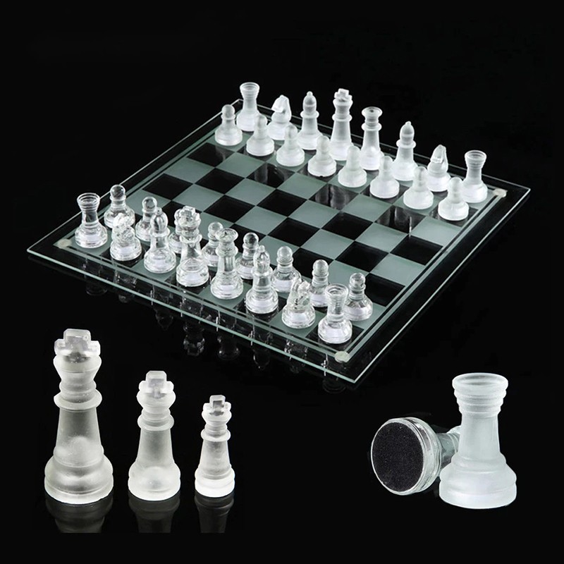 Şüşə Şahmat Dəsti 28x28 sm Şəffaf Şüşə Şahmat
